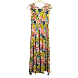 Raya Sun Tropical Maxi Dress Long Cotton Floral Smocked Size Large